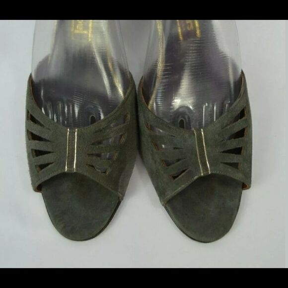 Jack Rogers Gray Leather Peep Toe Slingback Heels - Picture 2 of 8